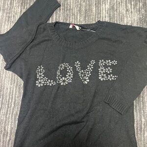 Black and grey floral sweater with "love" design #floral